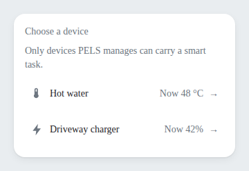New smart task widget, step 1: choosing an eligible device