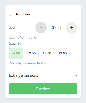 New smart task widget, step 2: setting the goal temperature and a ready-by time